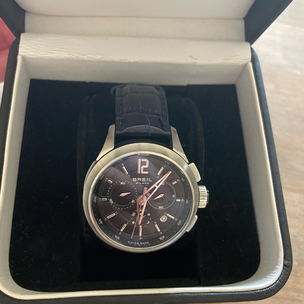 Men’s Breil watch with blue alligator band.